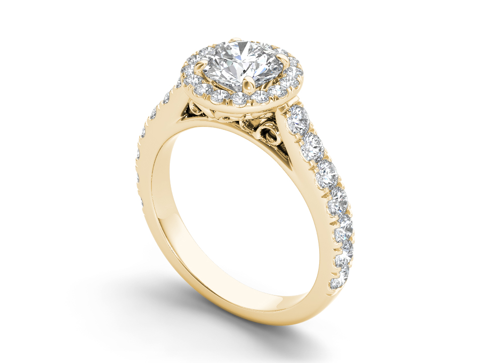 Regal Vintage Halo Pave 2.06ct Diamond Engraved Ring