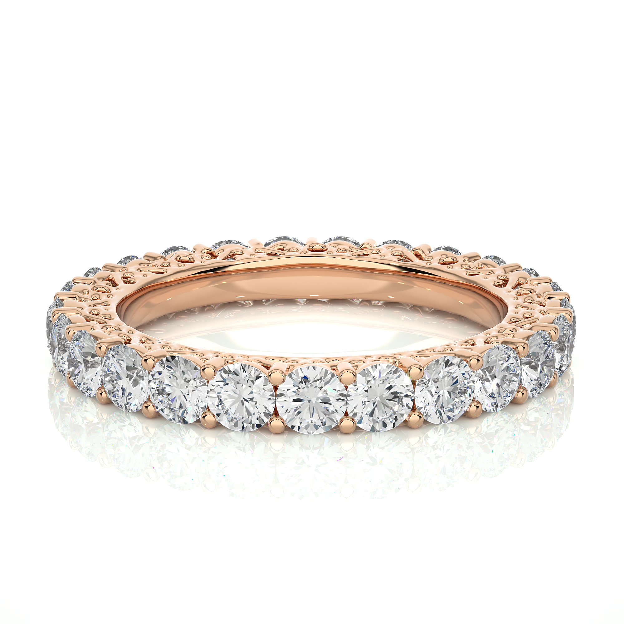 Round-Cut Lab Grown Diamond Eternity Ring with Filigree Detailing