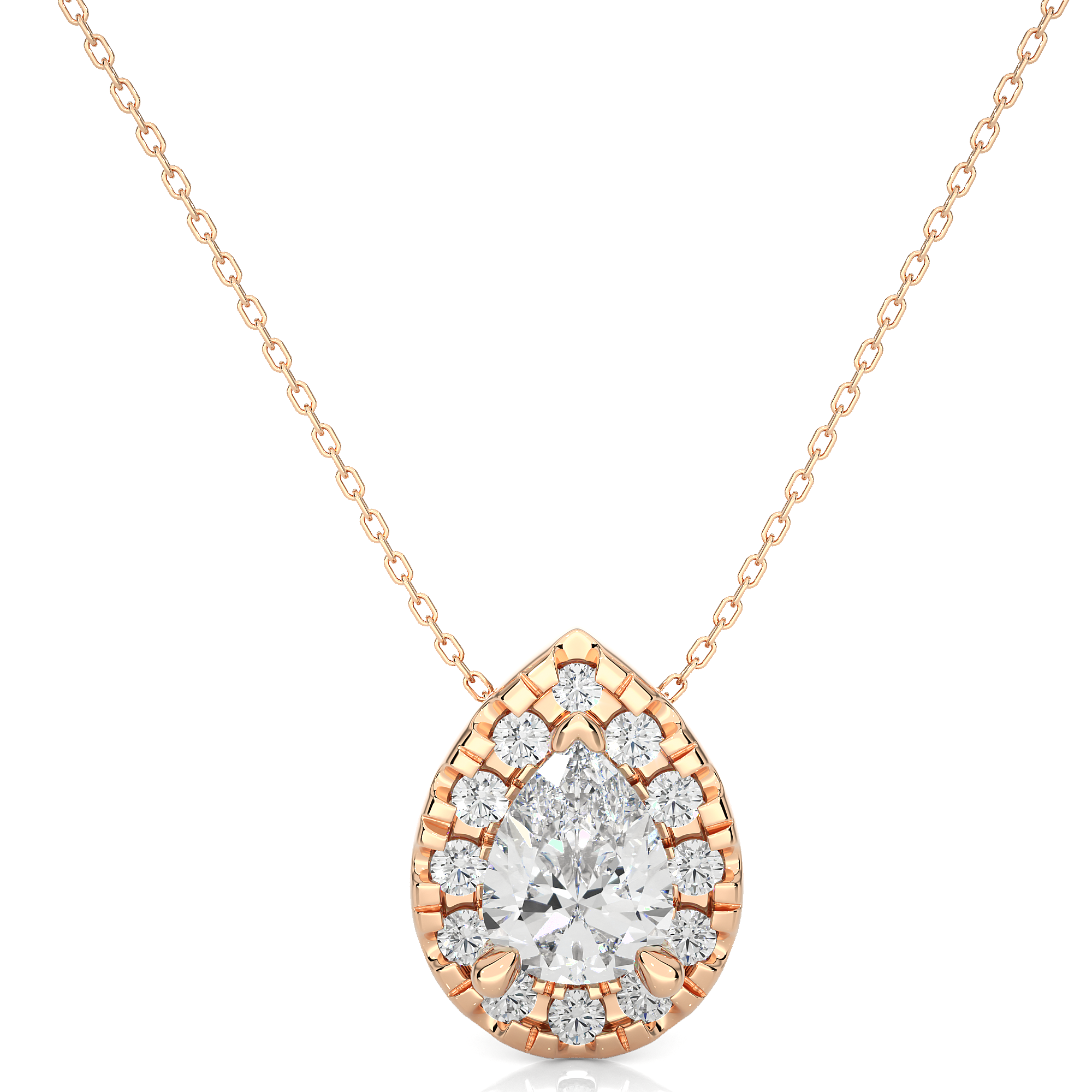 Pear-Shaped Halo Diamond Pendant