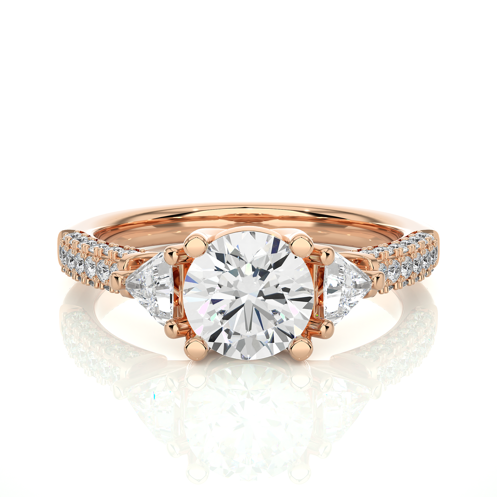 Three-Stone Diamond Engagement Ring with Pave Band