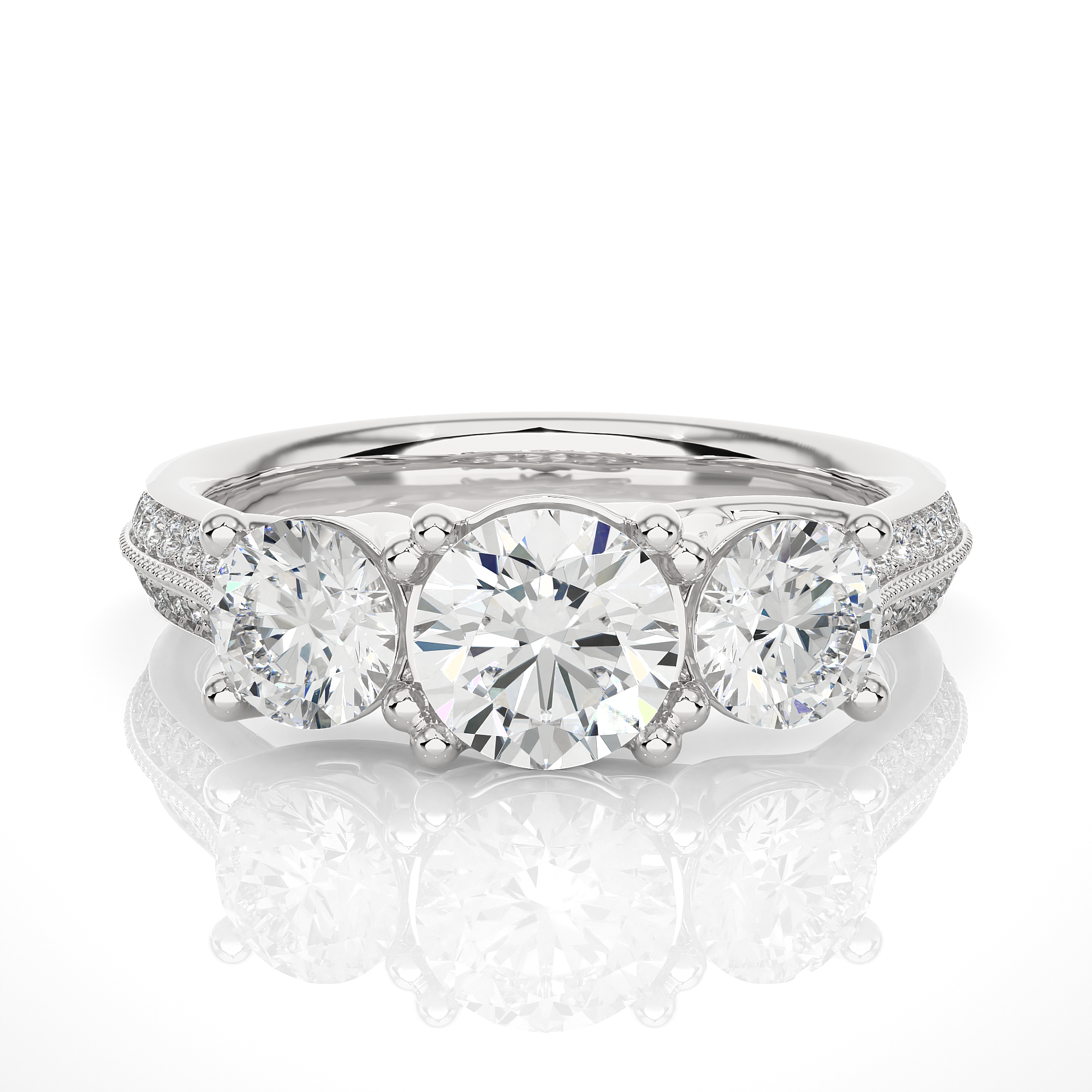 Round Cut Three-Stone Diamond Ring