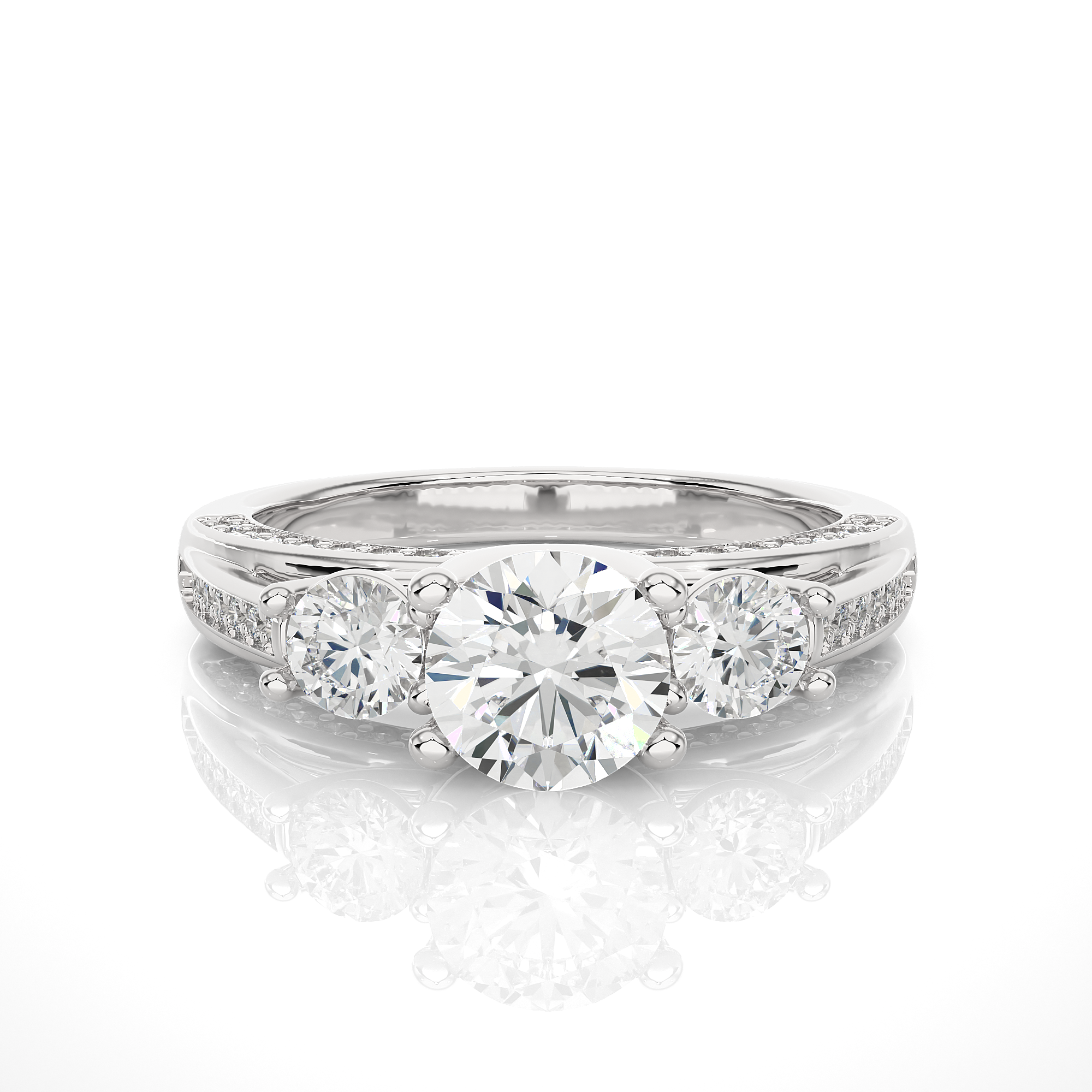 Three-Stone Diamond Ring with Hidden Pavé Band