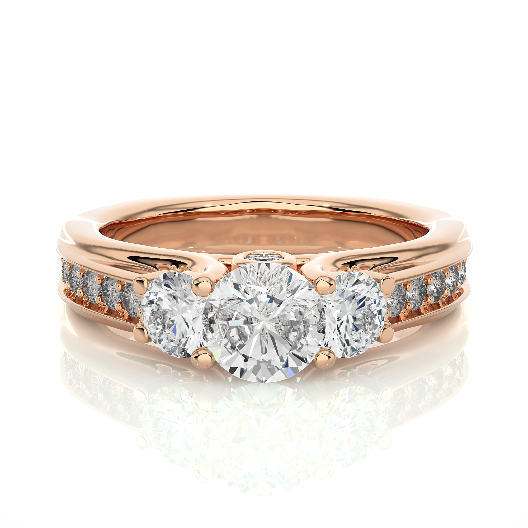 Three-Stone Diamond Ring with Pavé Accents Diamodn