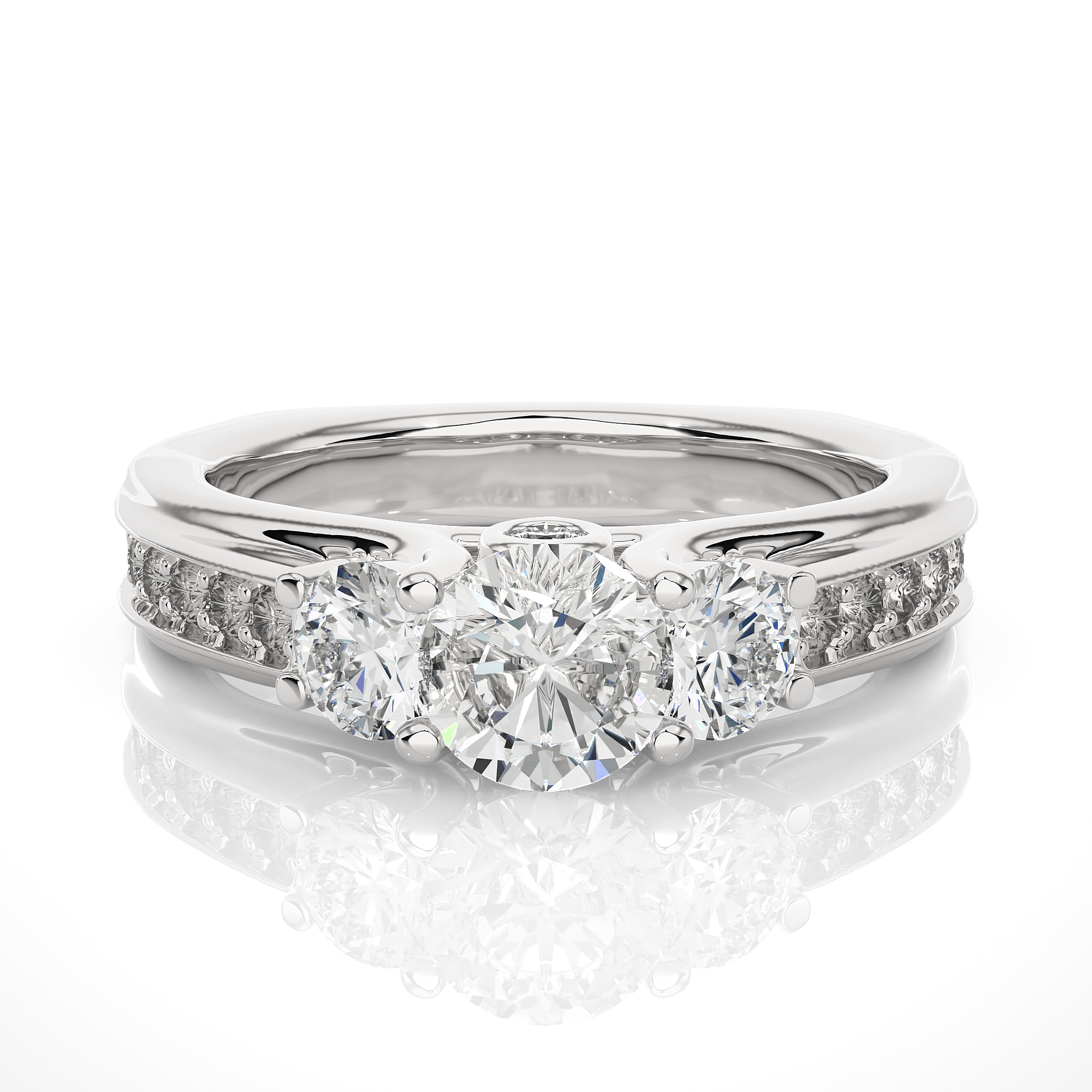 Three-Stone Diamond Ring with Pavé Accents Diamodn