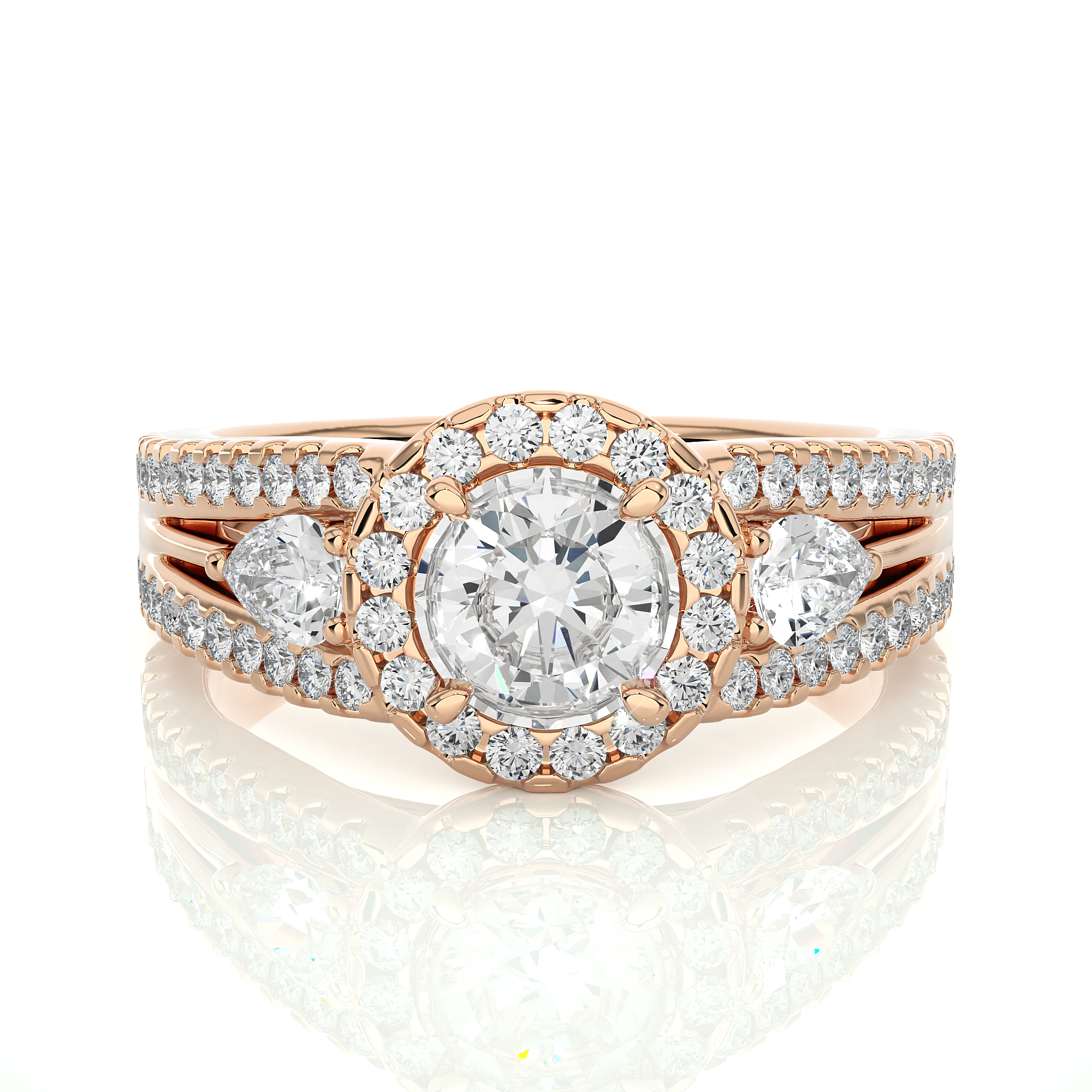 Halo Split Shank Diamond Engagement Ring