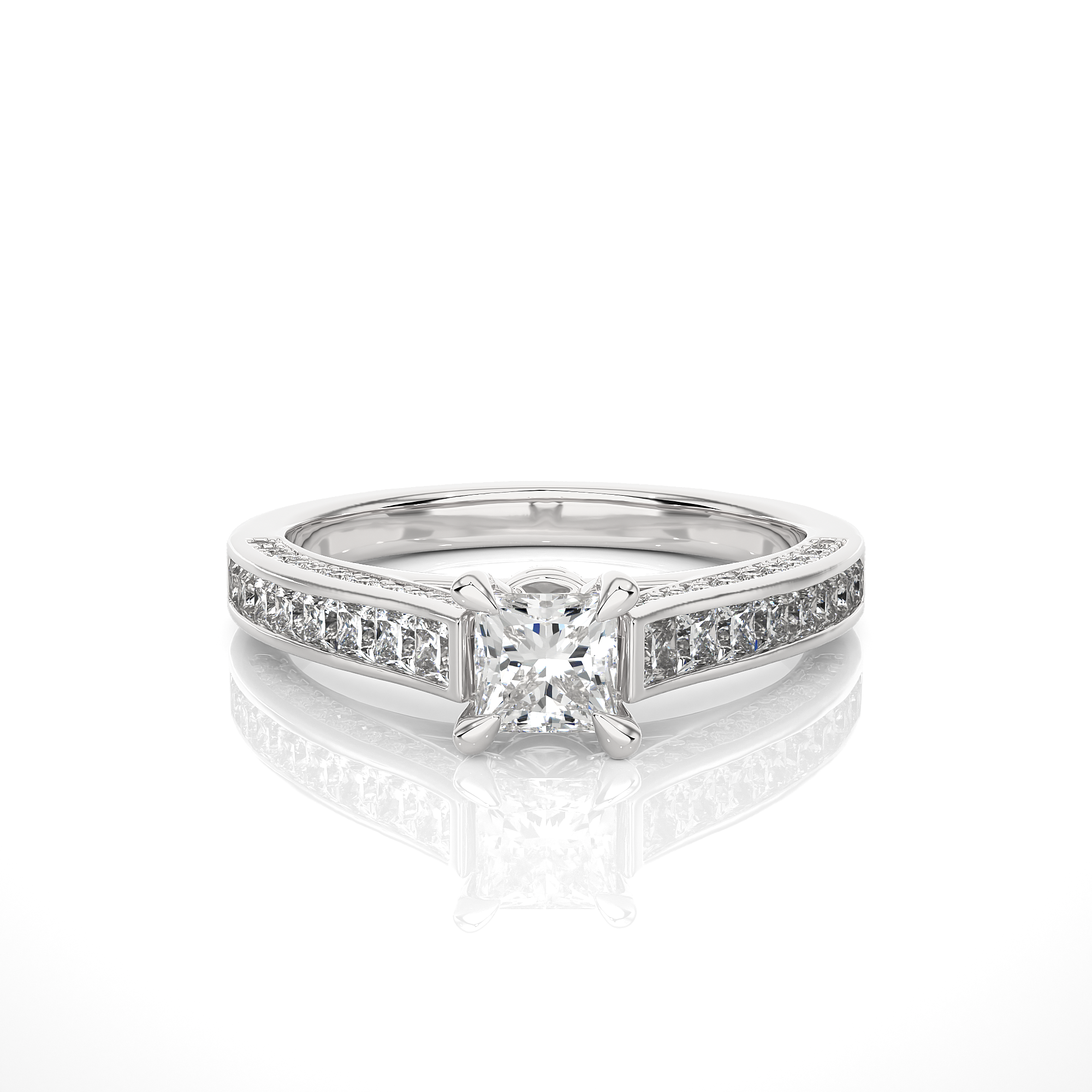 Channel-Set Princess Cut Diamond Engagement Ring