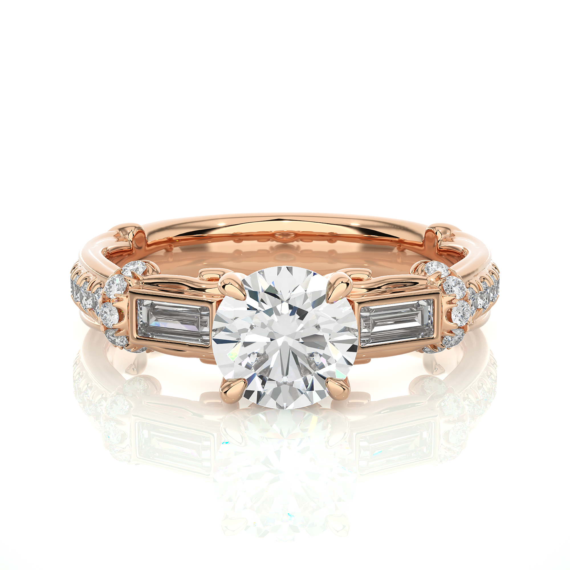 Round & Baguette Diamond Engagement Ring