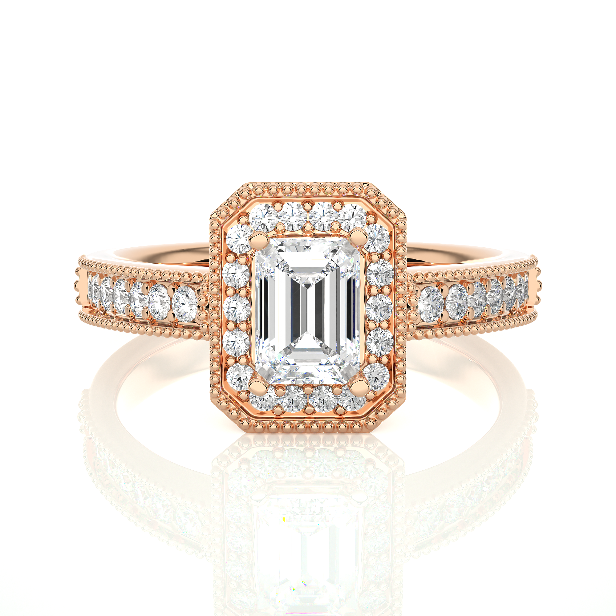Vintage Emerald-Cut Halo Diamond Engagement Ring