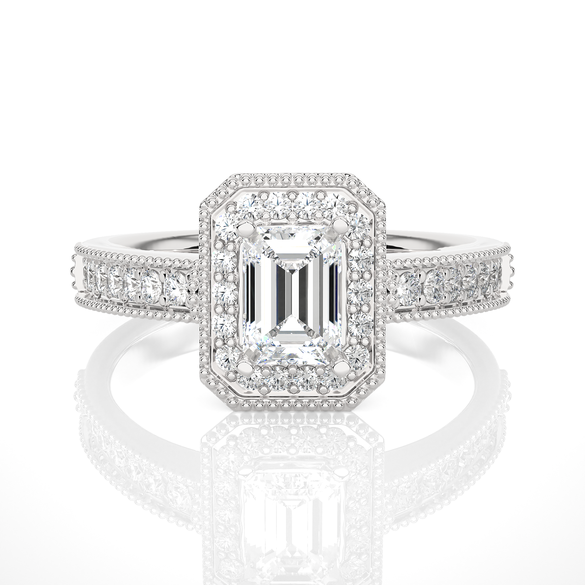 Vintage Emerald-Cut Halo Diamond Engagement Ring