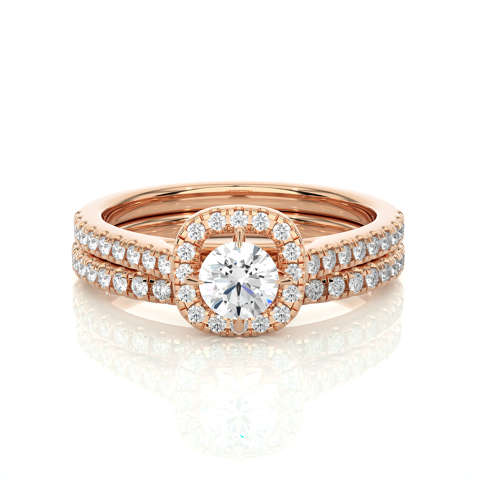 Double Band Halo Diamond Engagement Ring