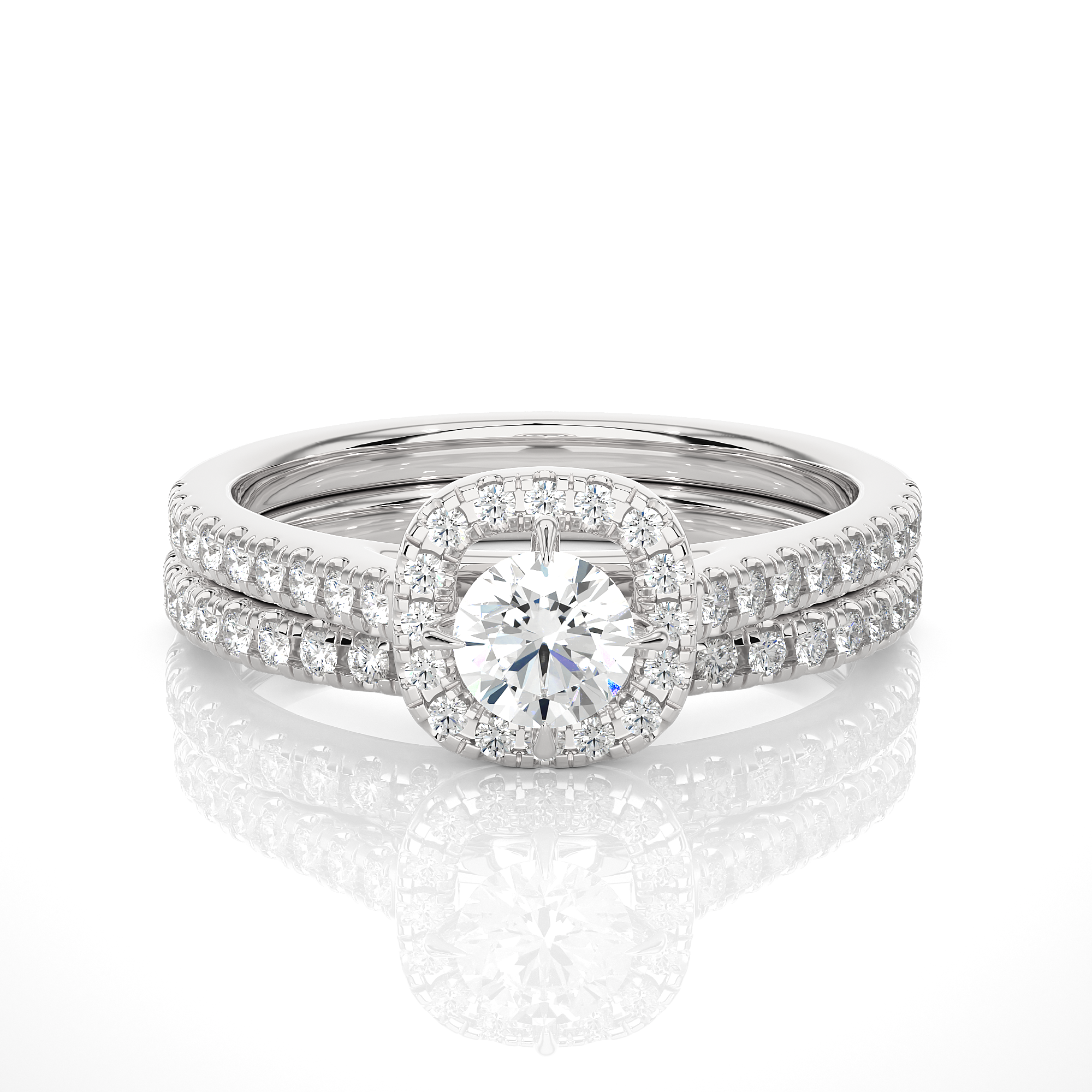 Double Band Halo Diamond Engagement Ring