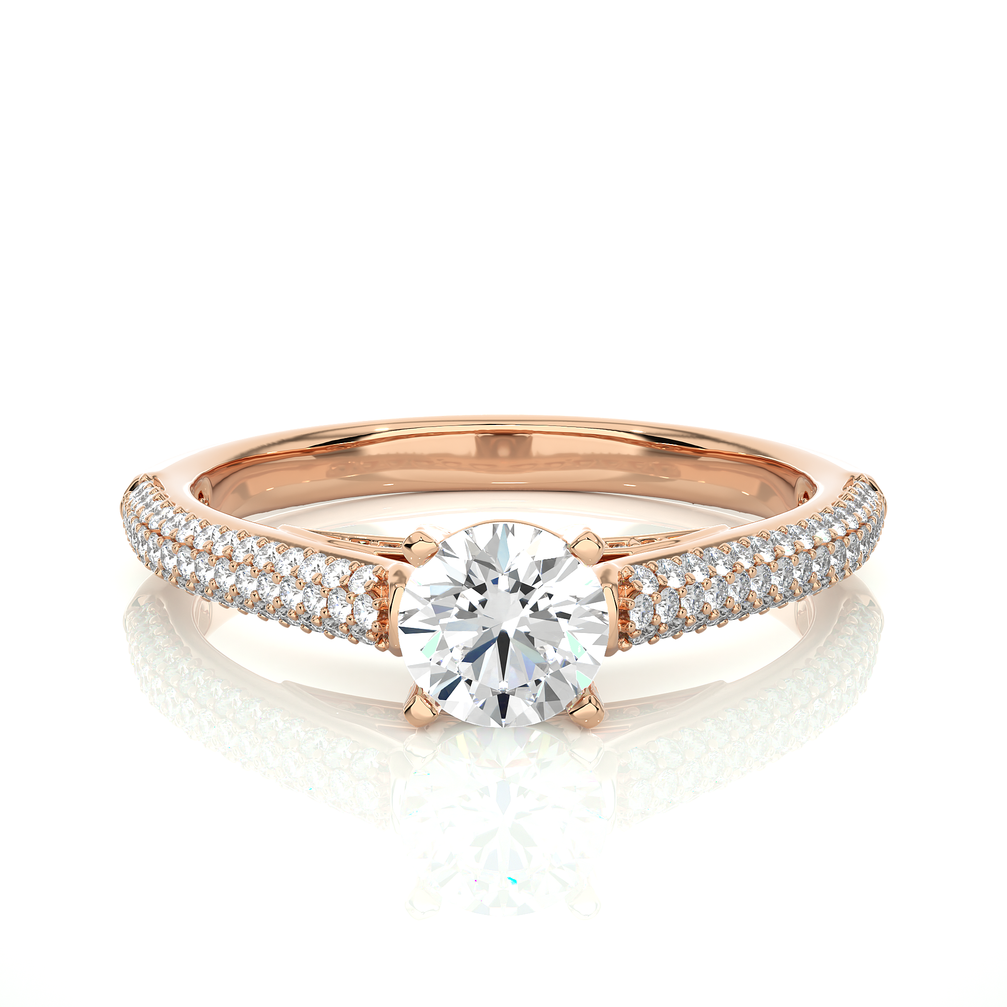 Triple Row Pave Diamond Engagement Ring