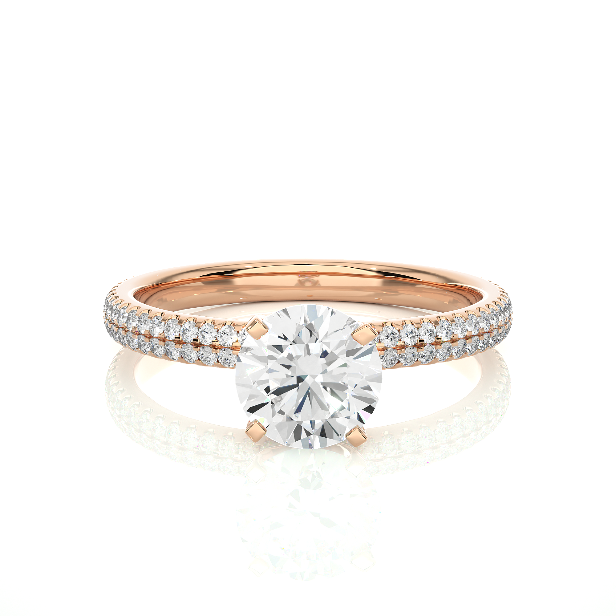 Double Pave Round-Cut Diamond Engagement Ring