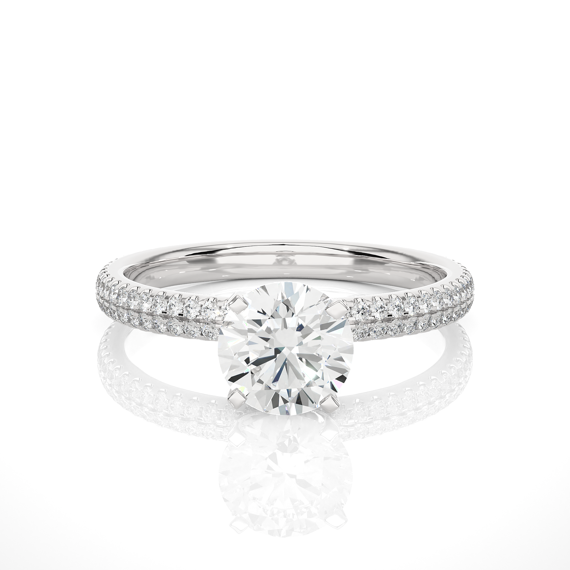 Double Pave Round-Cut Diamond Engagement Ring
