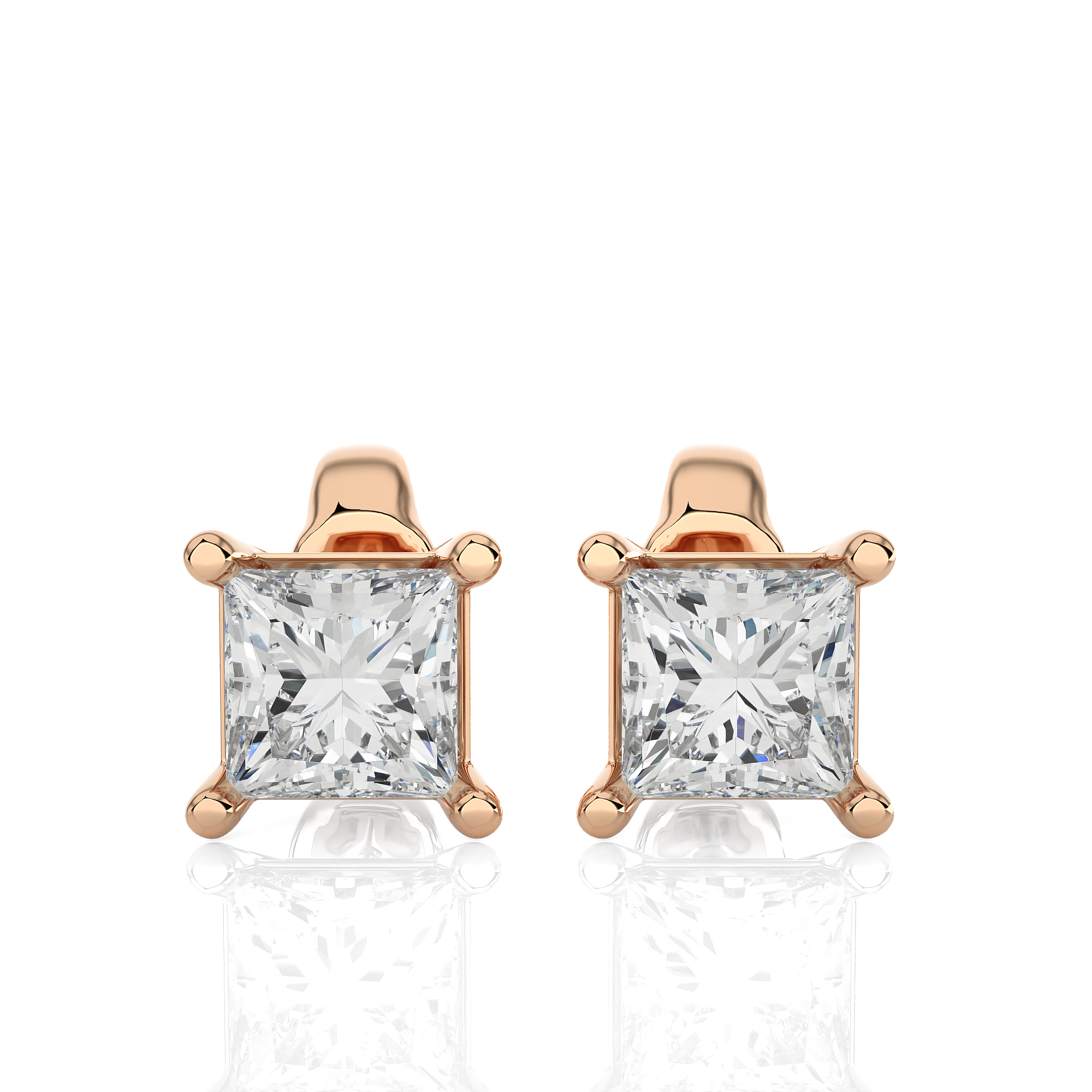 4 Prong Princess-Cut Diamond Stud Earrings