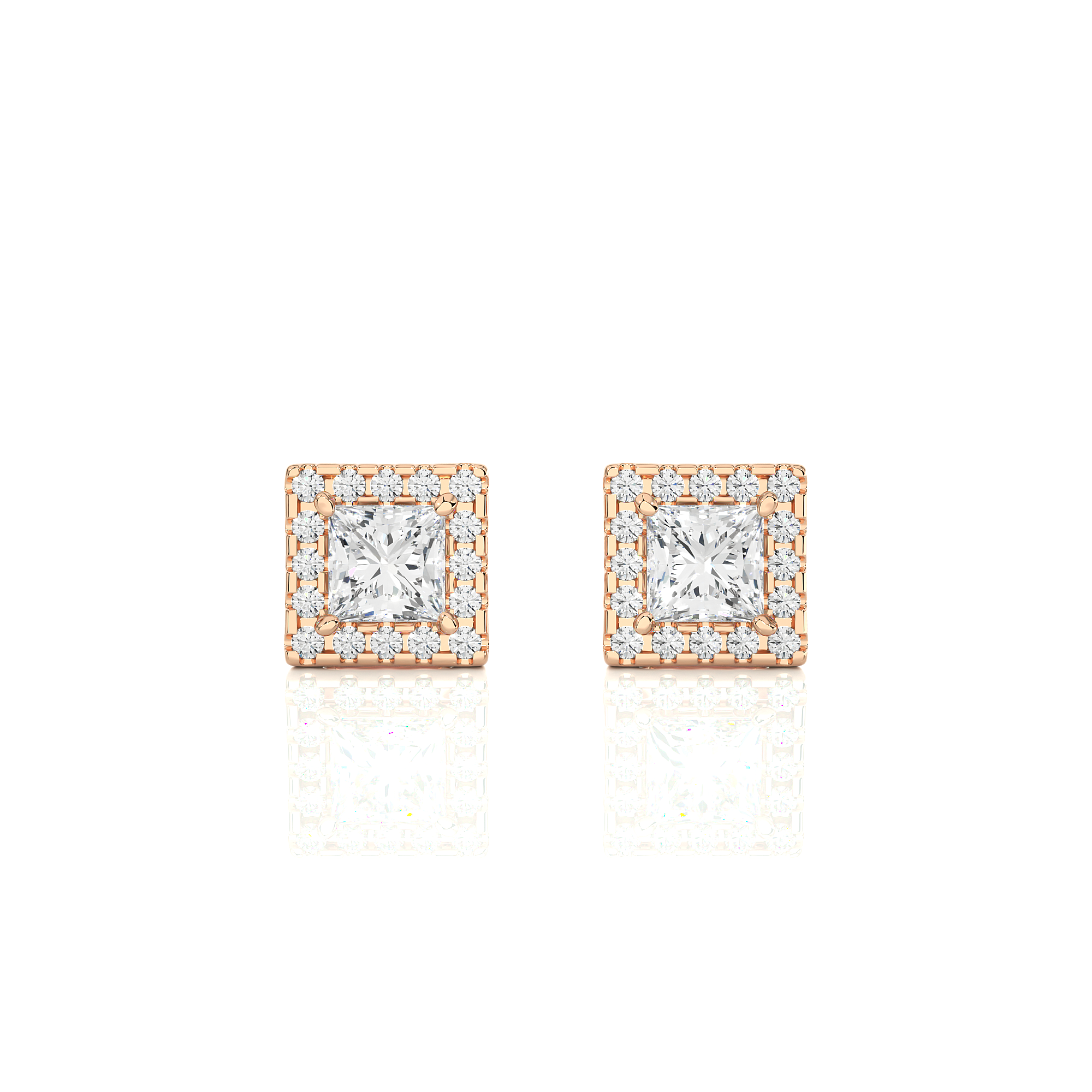 Princess-Cut Halo Diamond Stud Earrings