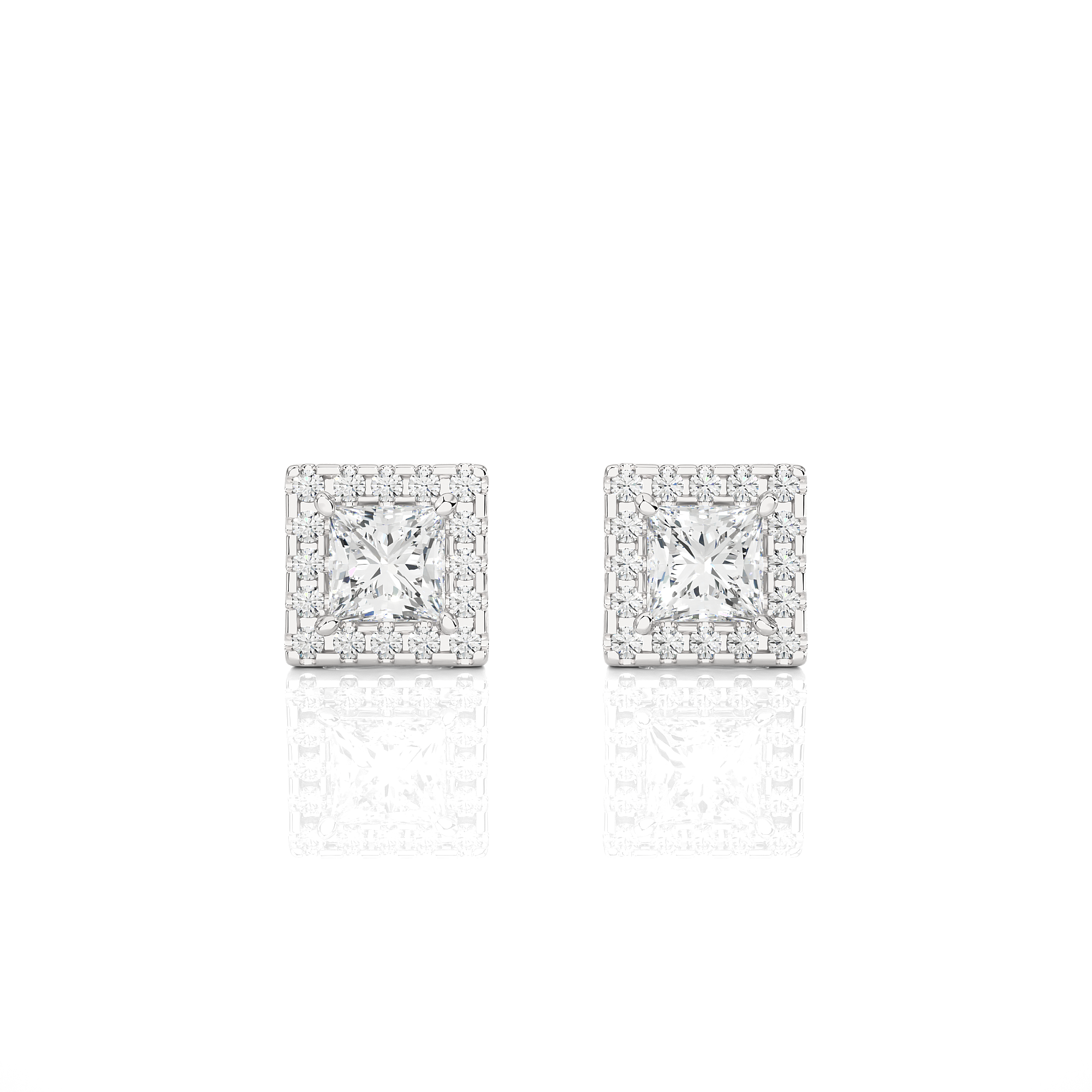 Princess-Cut Halo Diamond Stud Earrings
