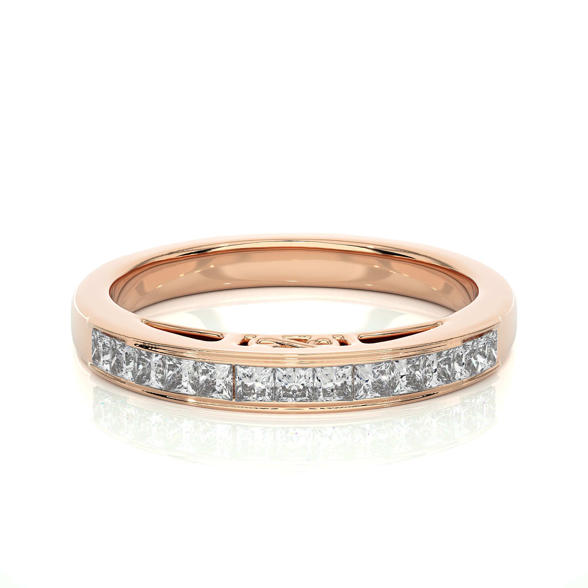 Princess Diamond Eternity Band Filigree Accent Ring