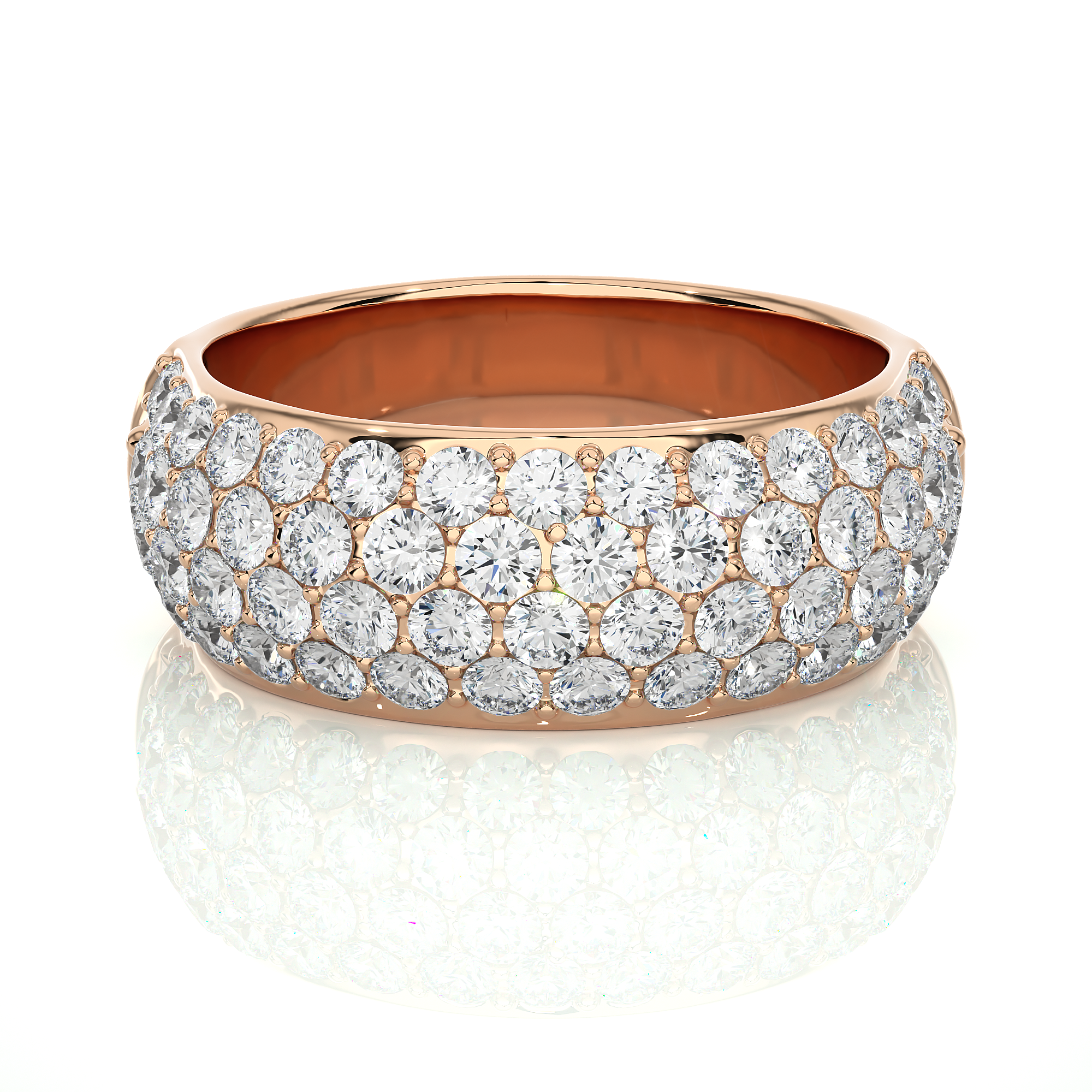 Triple Row Pave Diamond Wedding Band 