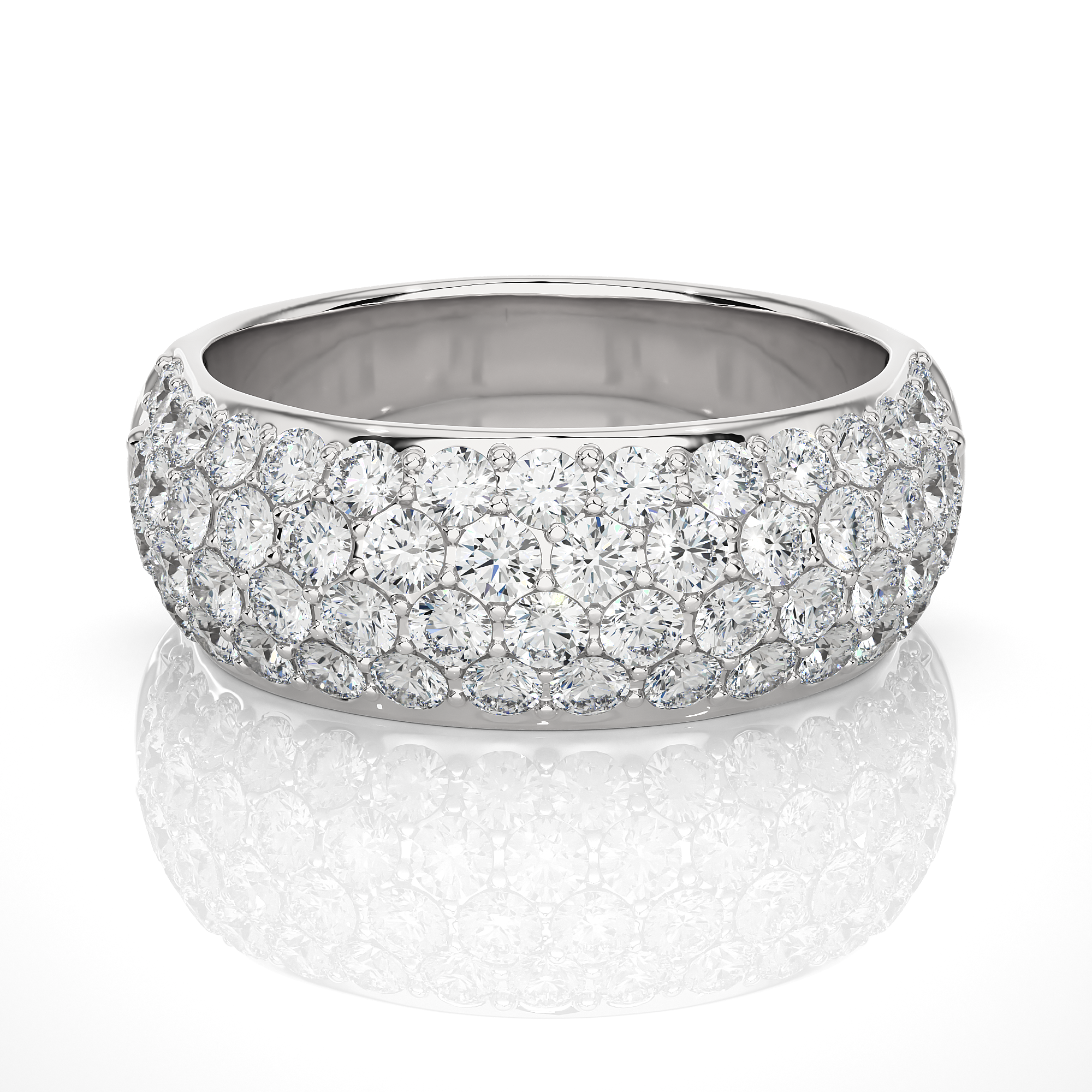 Triple Row Pave Diamond Wedding Band 