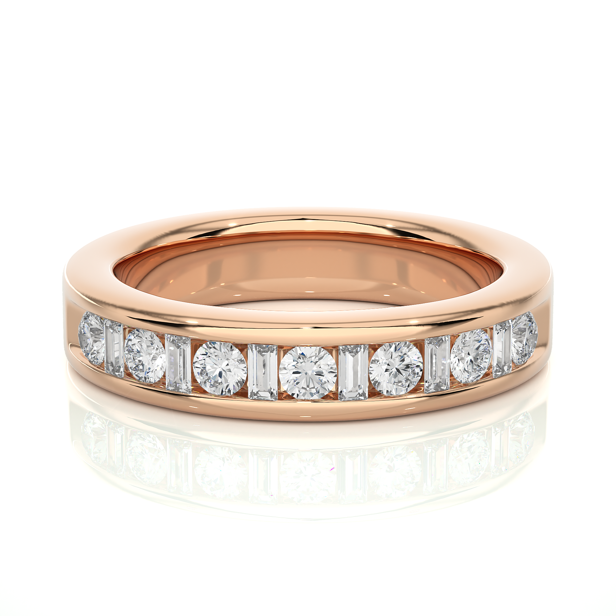 Channel-Set Round And Baguette Diamond Eternity Band