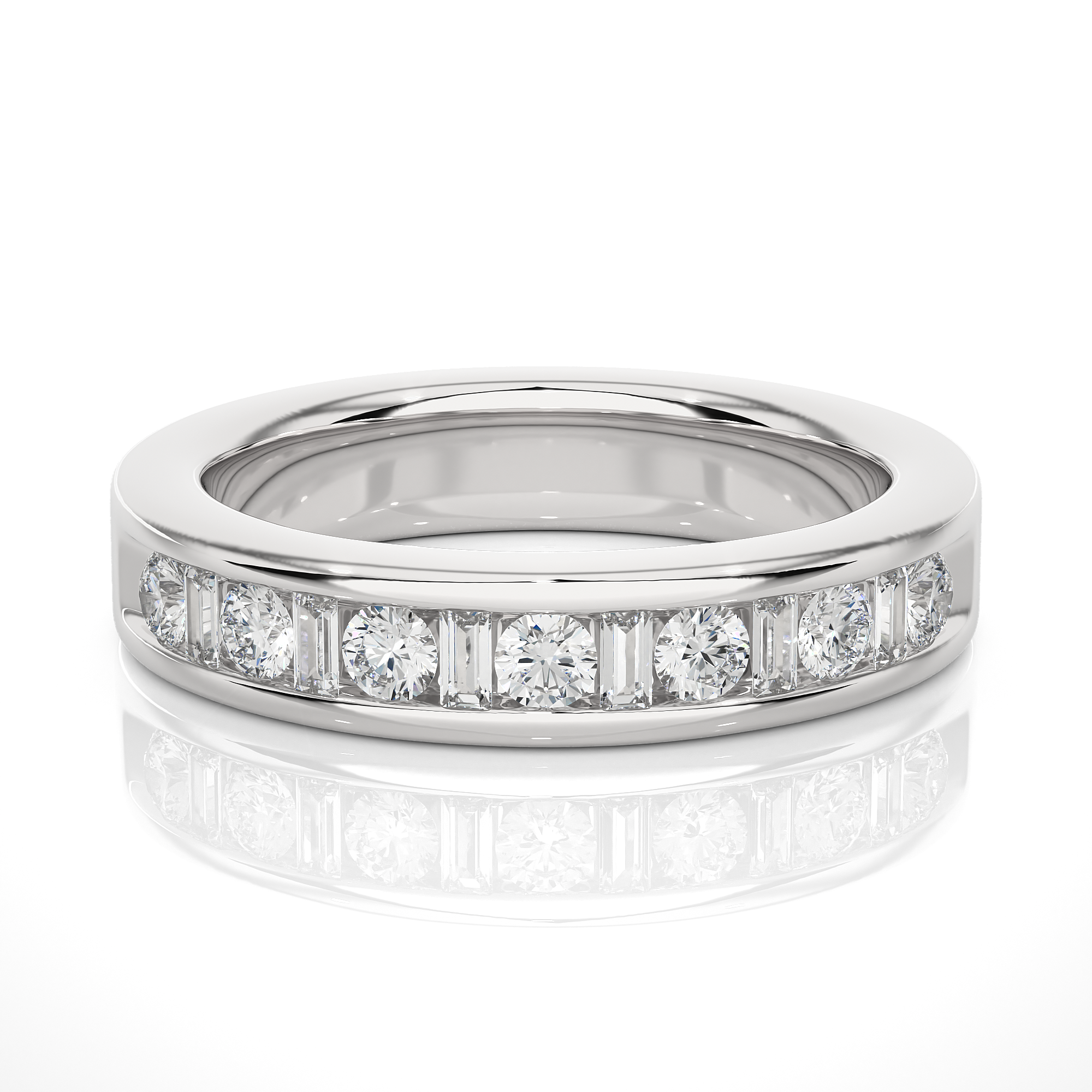Channel-Set Round And Baguette Diamond Eternity Band