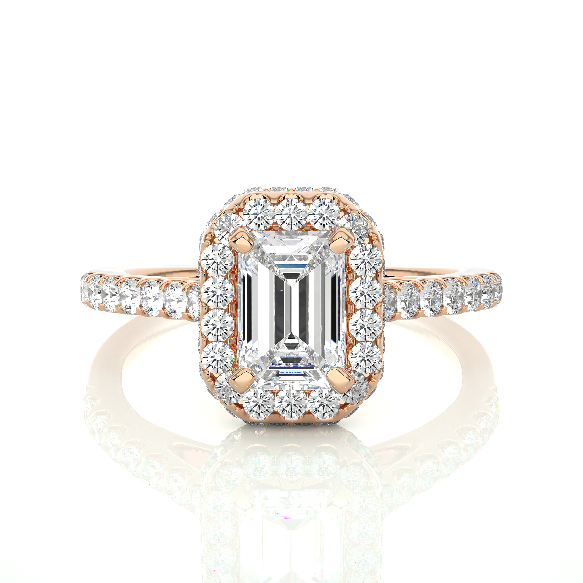 Classic Emerald-Cut Diamond Halo Engagement Ring