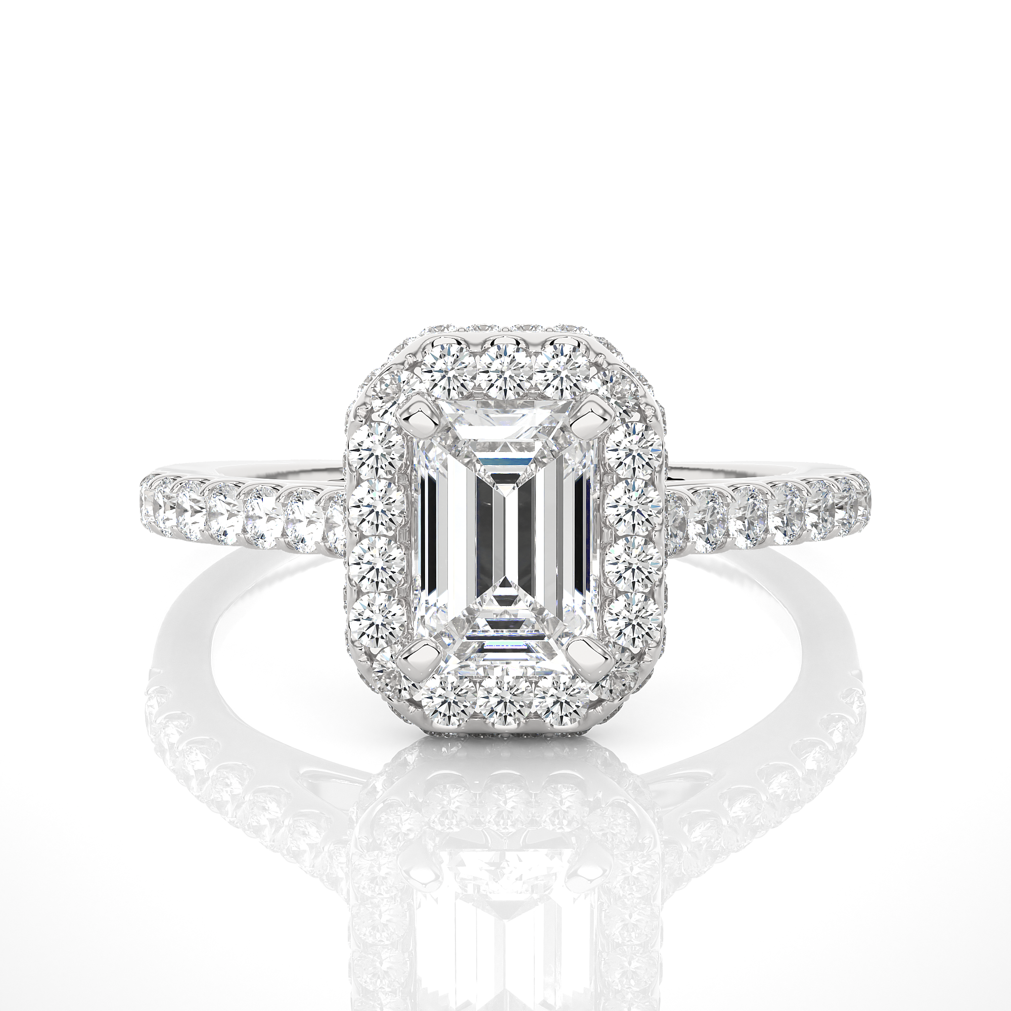 Classic Emerald-Cut Diamond Halo Engagement Ring