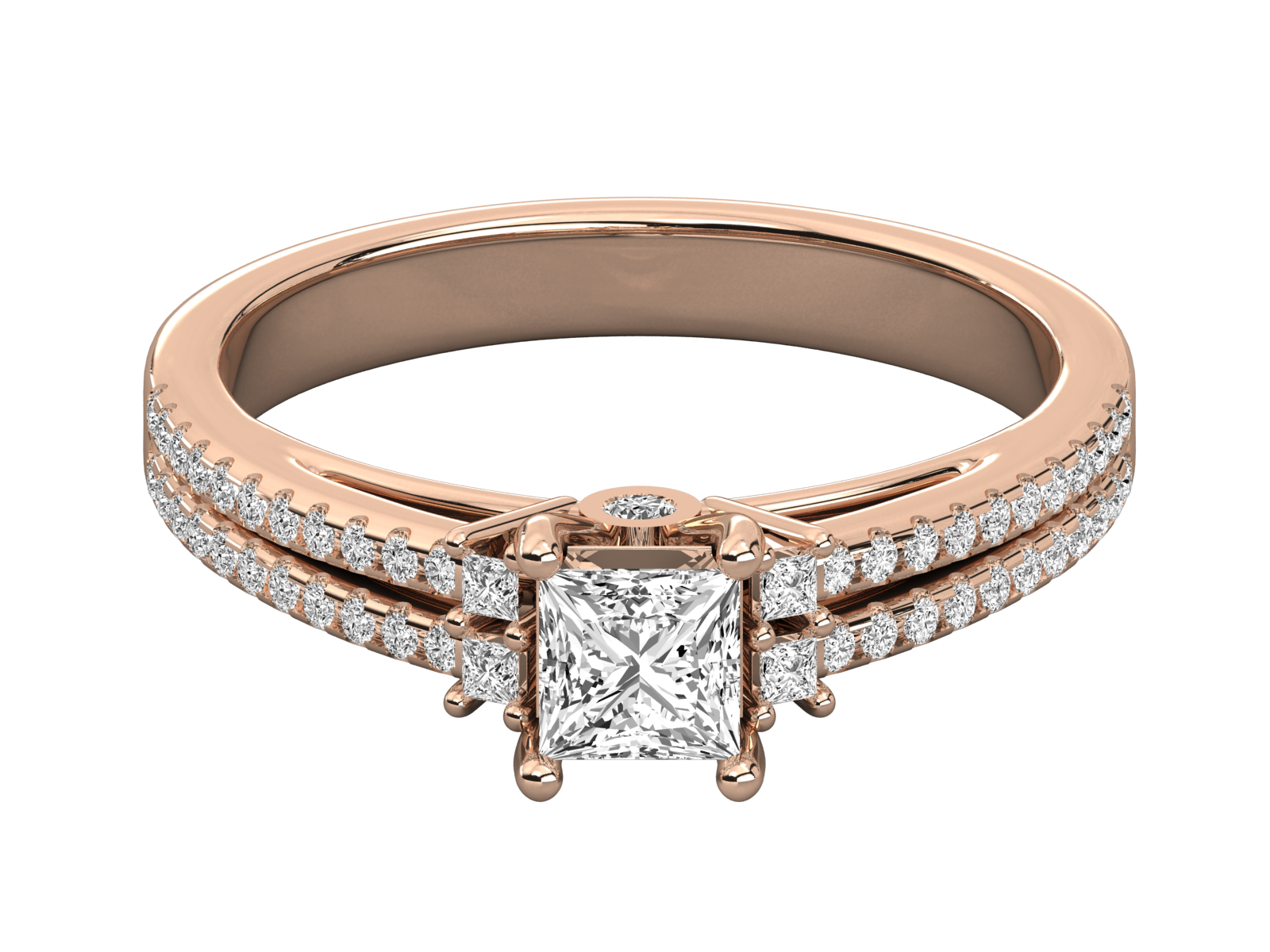 Double Band Princess-Cut Diamond Engagement Ring