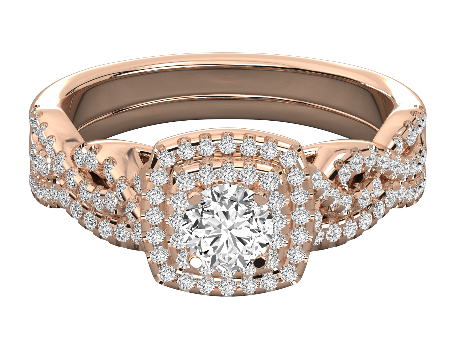 Round Halo Engagement Ring with Twisted Diamond Band