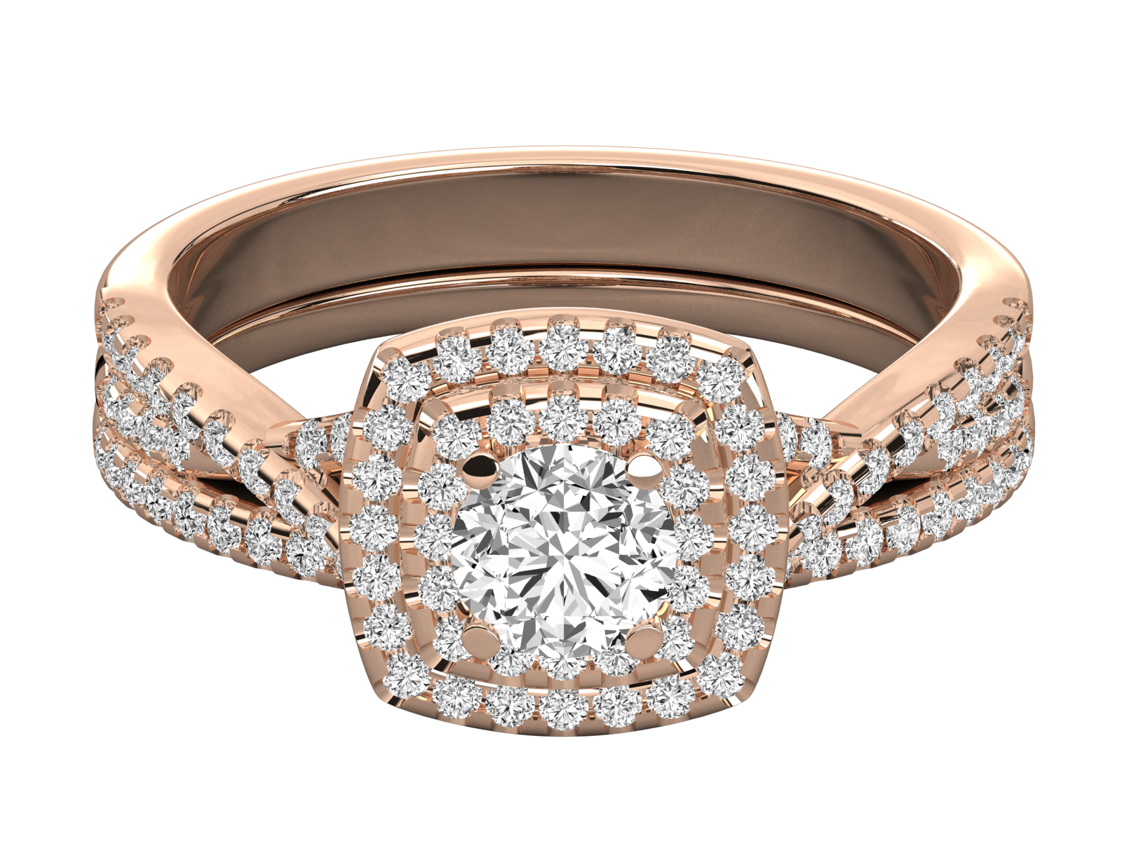 Round Halo Engagement Ring with Split Shank Diamond Band