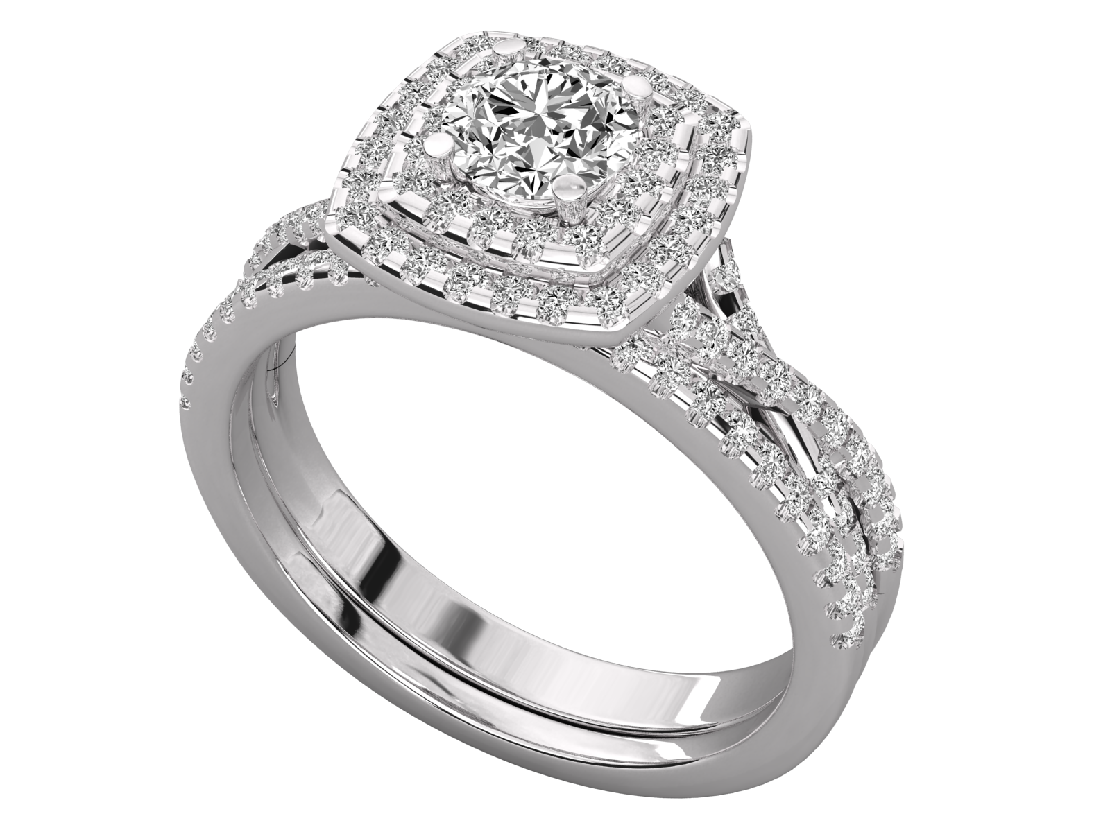 Round Halo Engagement Ring with Split Shank Diamond Band