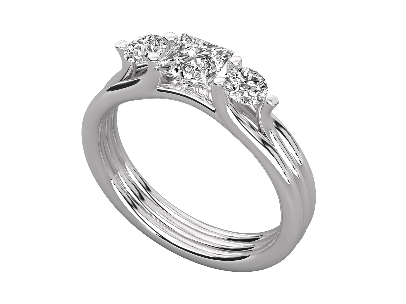 Three-Stone Diamond Ring with Split Shank Design