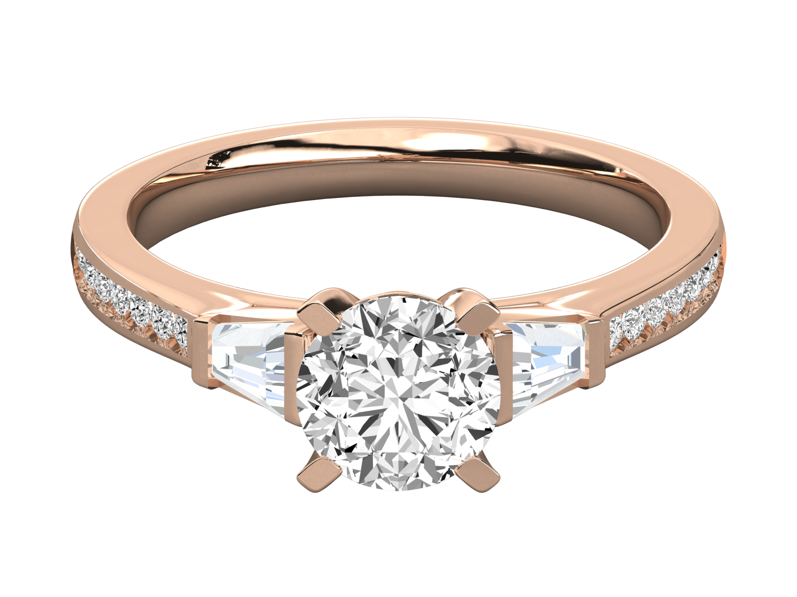 Baguette Side Diamond Engagement Ring