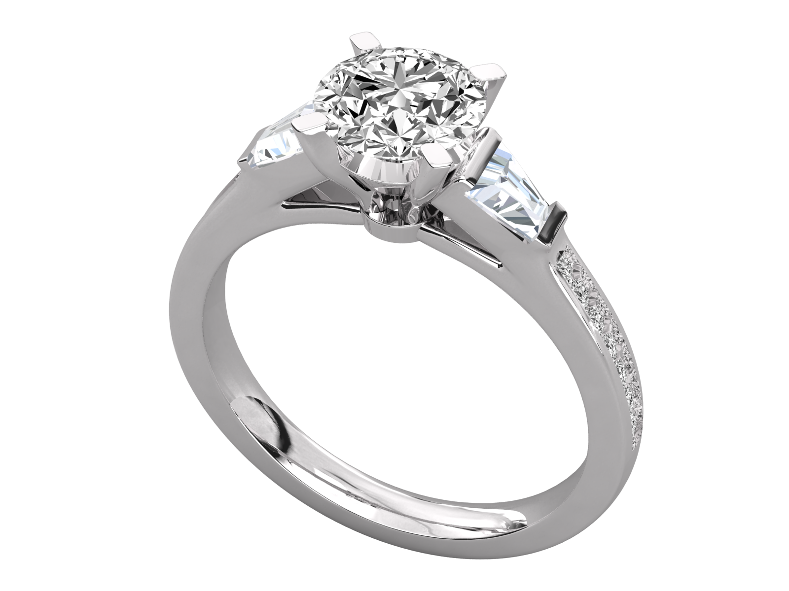 Baguette Side Diamond Engagement Ring