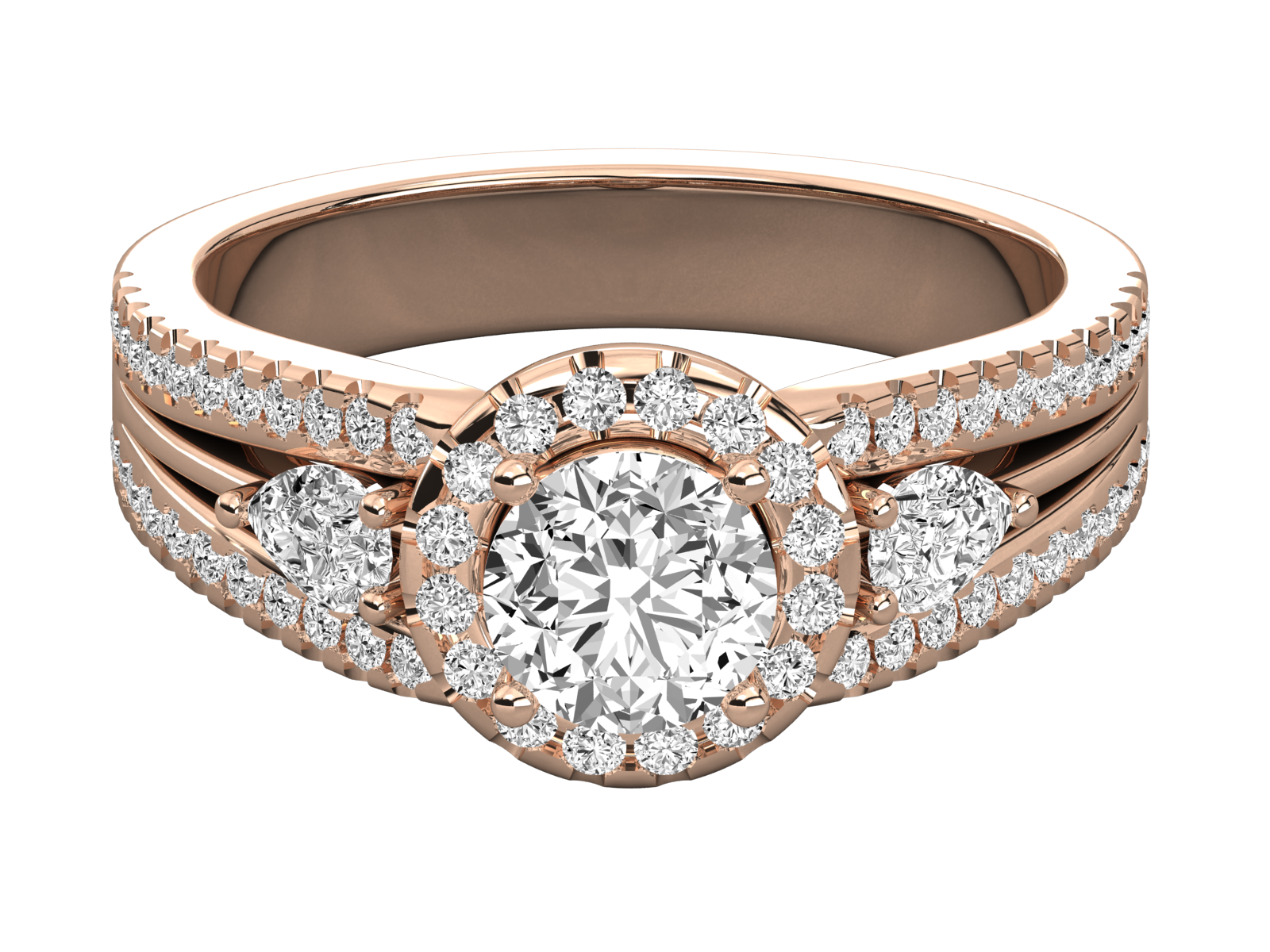 Double Row Diamond Halo Engagement Ring