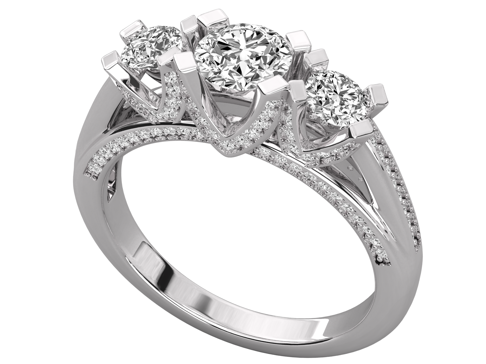 Pave-Set Three-Stone Diamond Ring