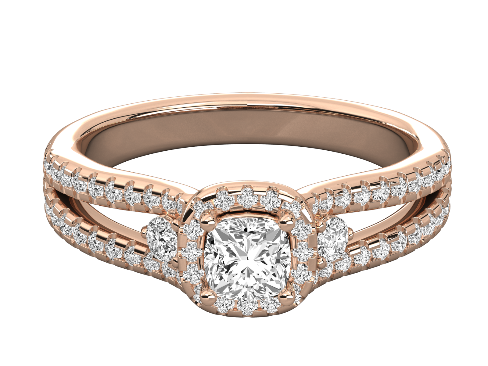 Split Shank Halo Diamond Engagement Ring