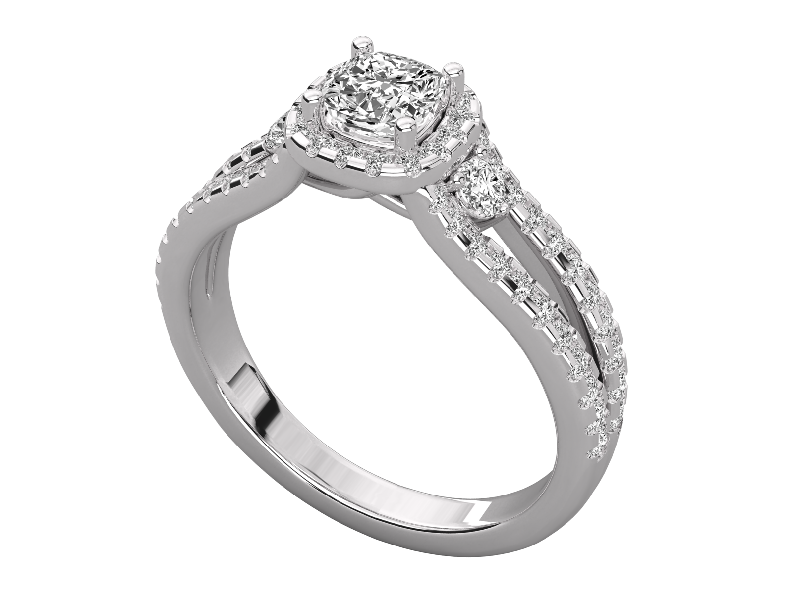 Split Shank Halo Diamond Engagement Ring