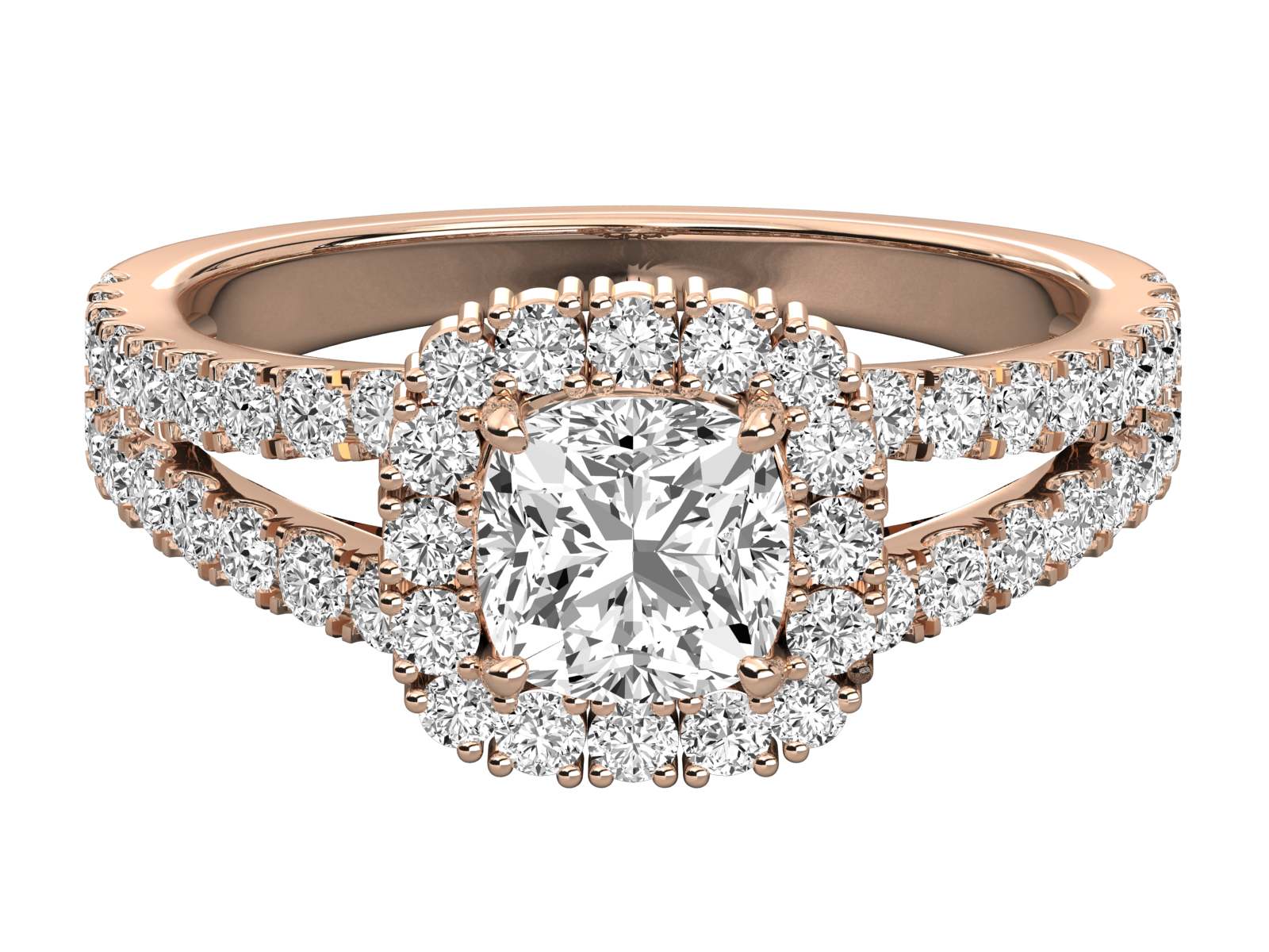 Halo Split Shank Diamond Engagement Ring