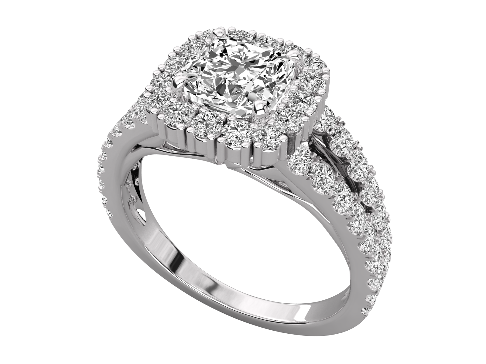 Halo Split Shank Diamond Engagement Ring