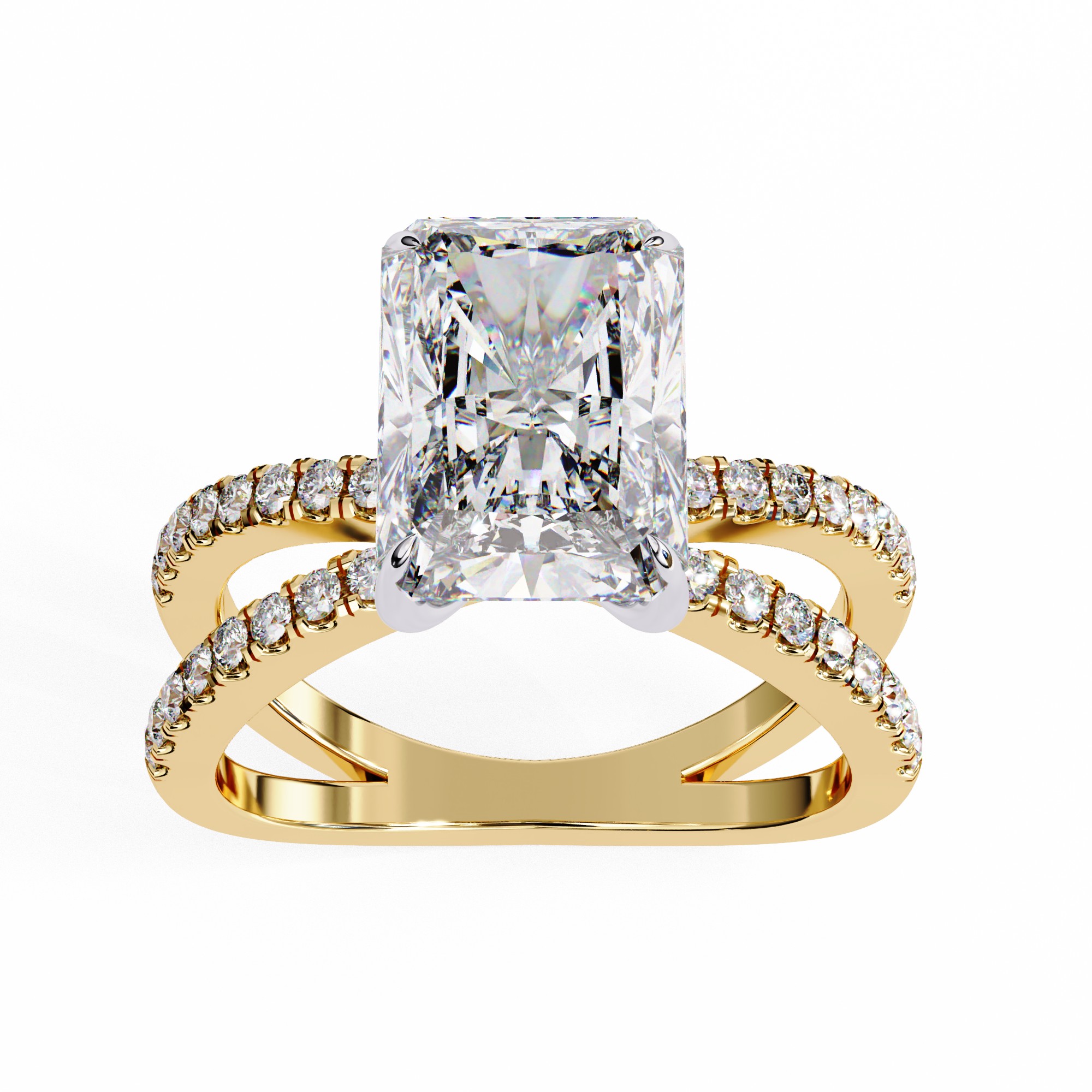 Radiant Cut Diamond Engagement Ring with Pavé Split Shank