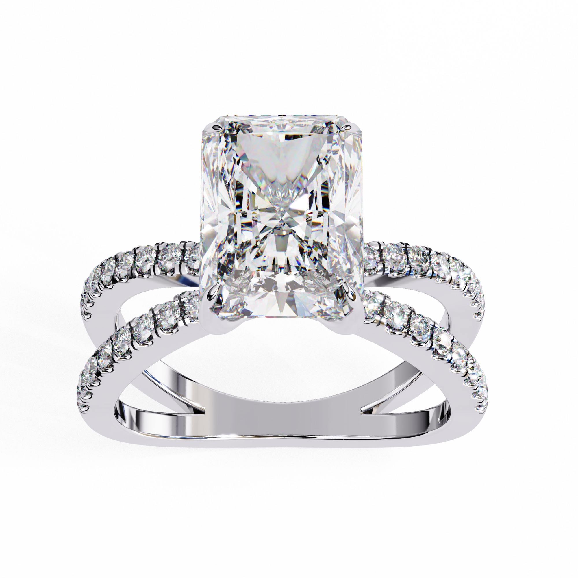 Radiant Cut Diamond Engagement Ring with Pavé Split Shank