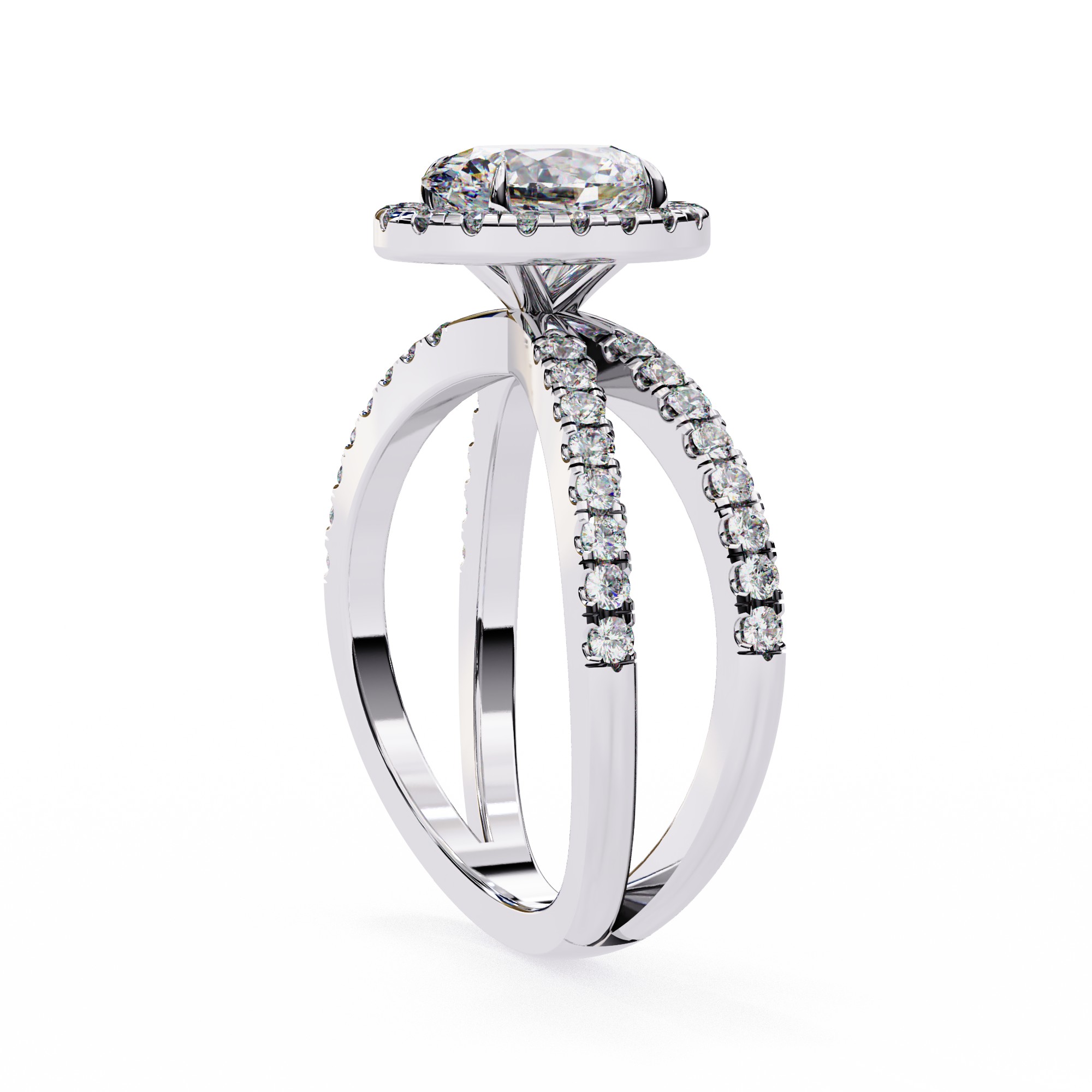 Split Shank Oval Halo Diamond Engagement Ring