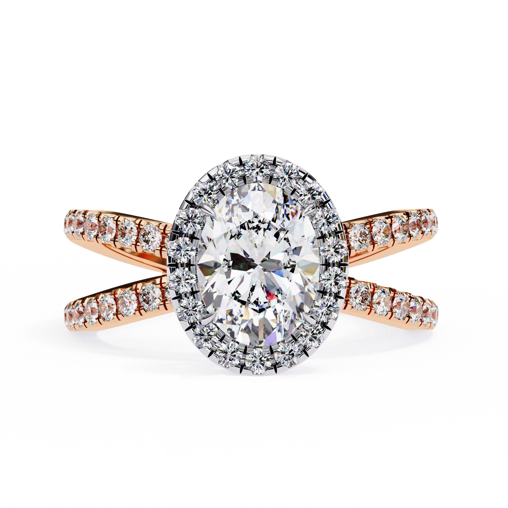 Split Shank Oval Halo Diamond Engagement Ring