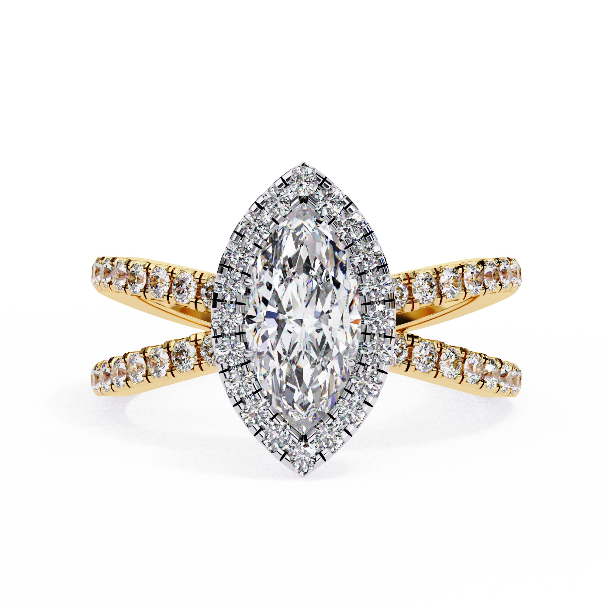 Marquise Halo Diamond Ring with Split Shank