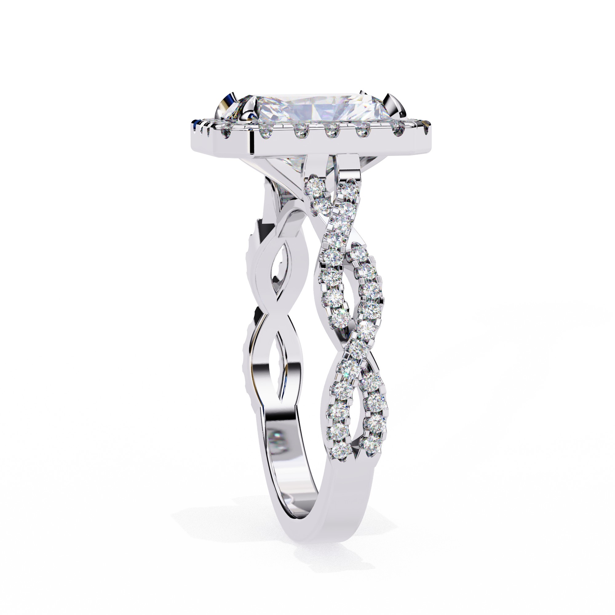 Radiant Cut Diamond Halo Engagement Ring 