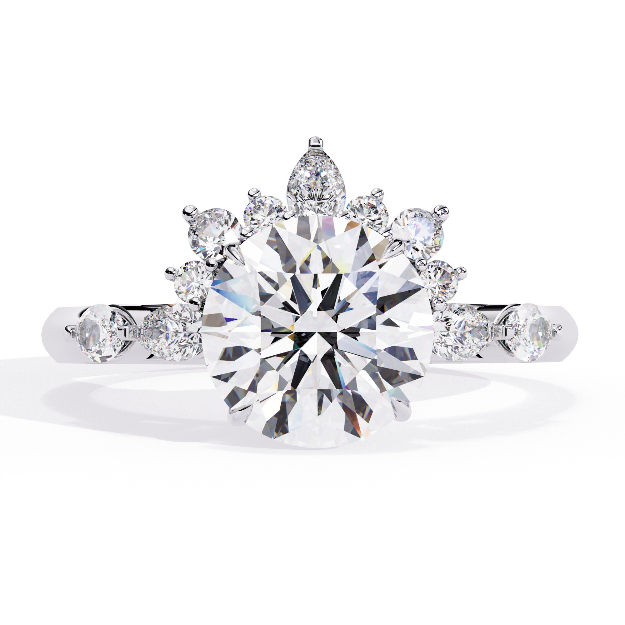 Crown Round Diamond Engagement Ring
