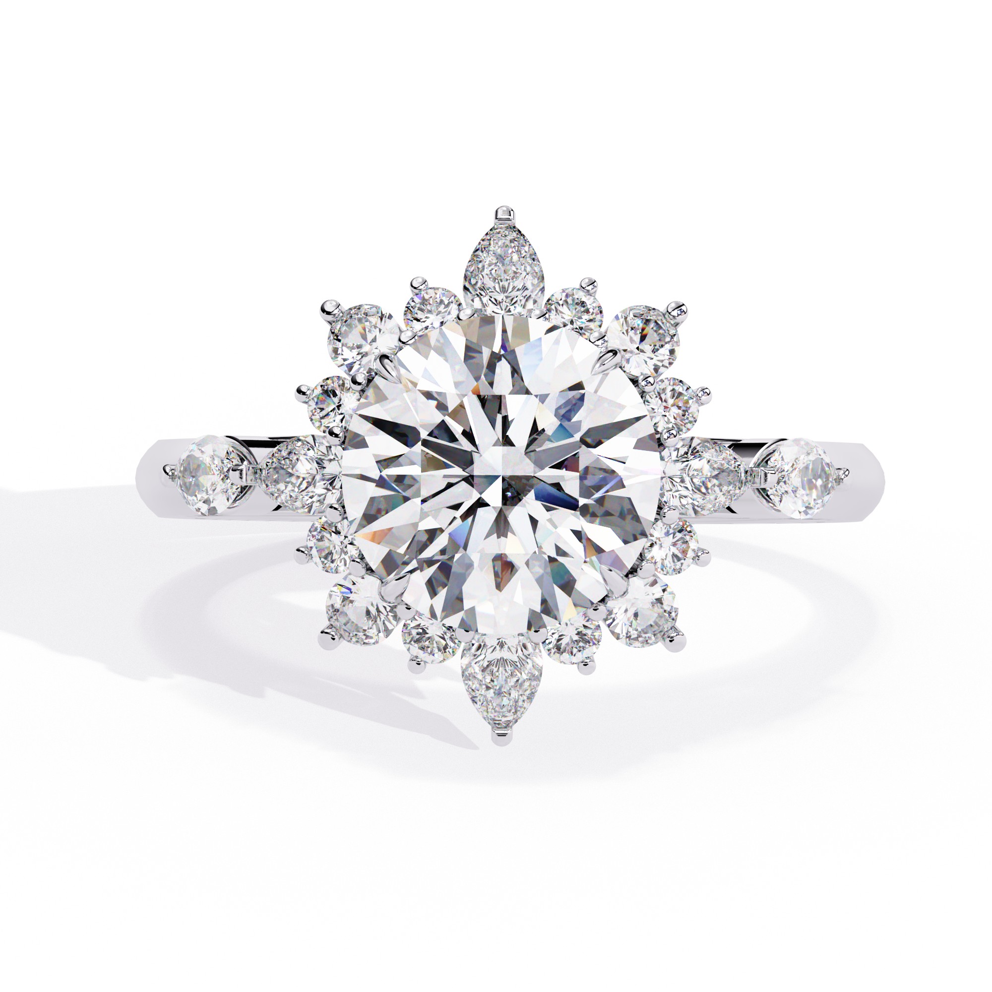 Radiant Halo Sunburst Diamond Engagement Ring