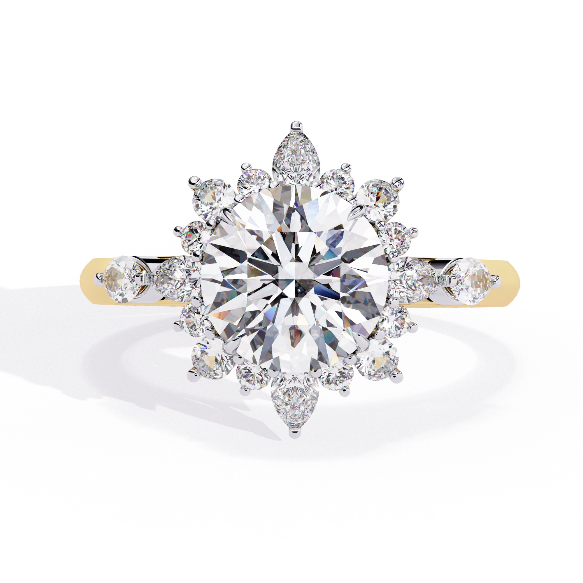 Radiant Halo Sunburst Diamond Engagement Ring